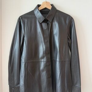 Massimo Dutti Black Leather Jacket Classic Tailored Design